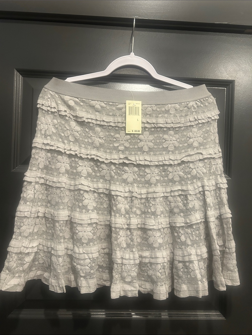 Max Studio Light Gray Lace Tiered Skater Skirt